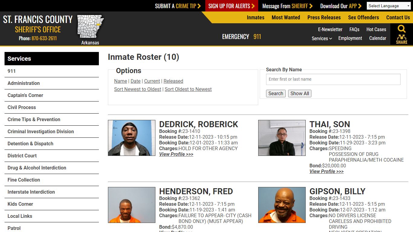 Inmate Roster (7) - St. Francis County Sheriff