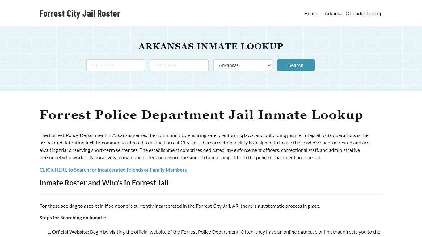 Forrest Police Department & City Jail, AR Inmate Roster, Arrests, Mugshots