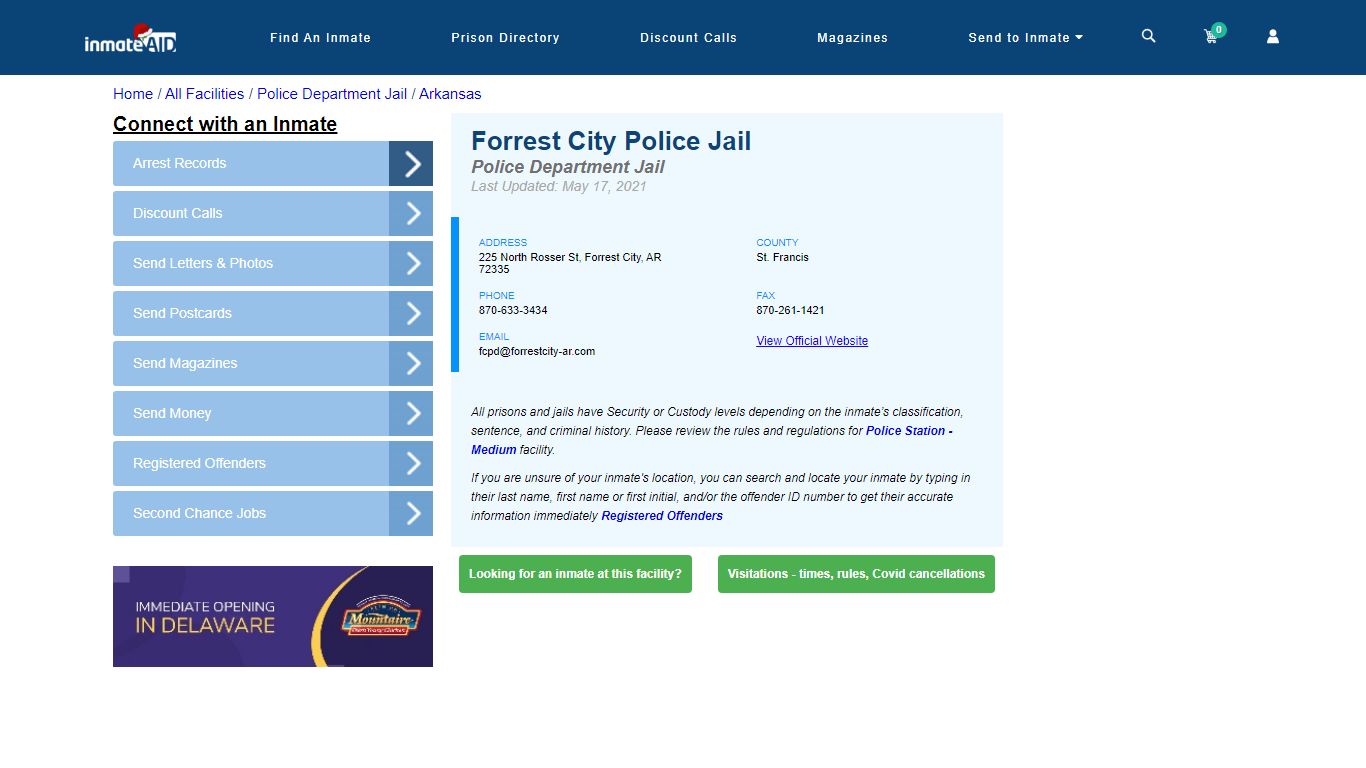 Forrest City Police Jail & Inmate Search - Forrest City, AR