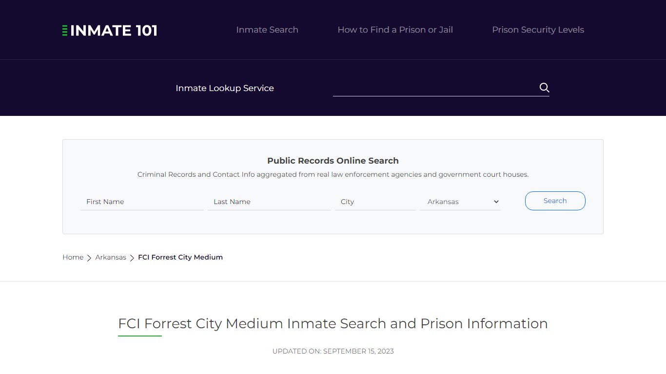 FCI Forrest City Medium Inmate Search | Lookup | Roster