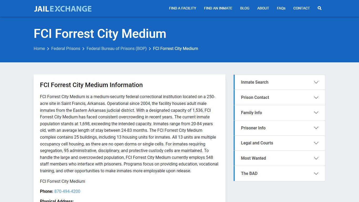 Federal Inmate Search - FCI Forrest City Medium - Jail Exchange